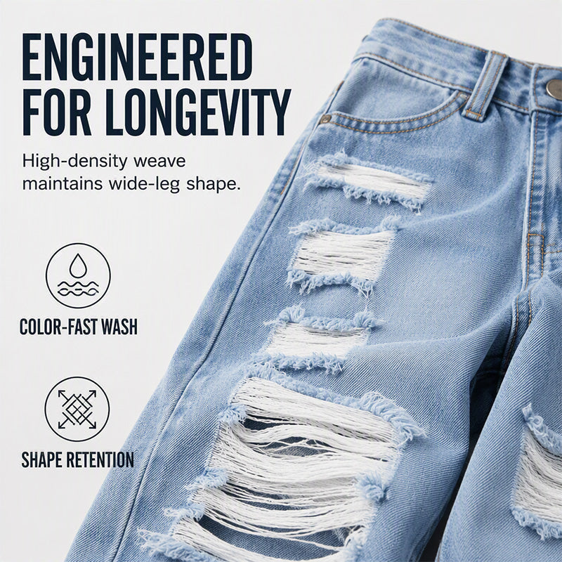 ⏰ Last Day Sale 58% Off | Women's Distressed High-Rise Wide-Leg Jeans