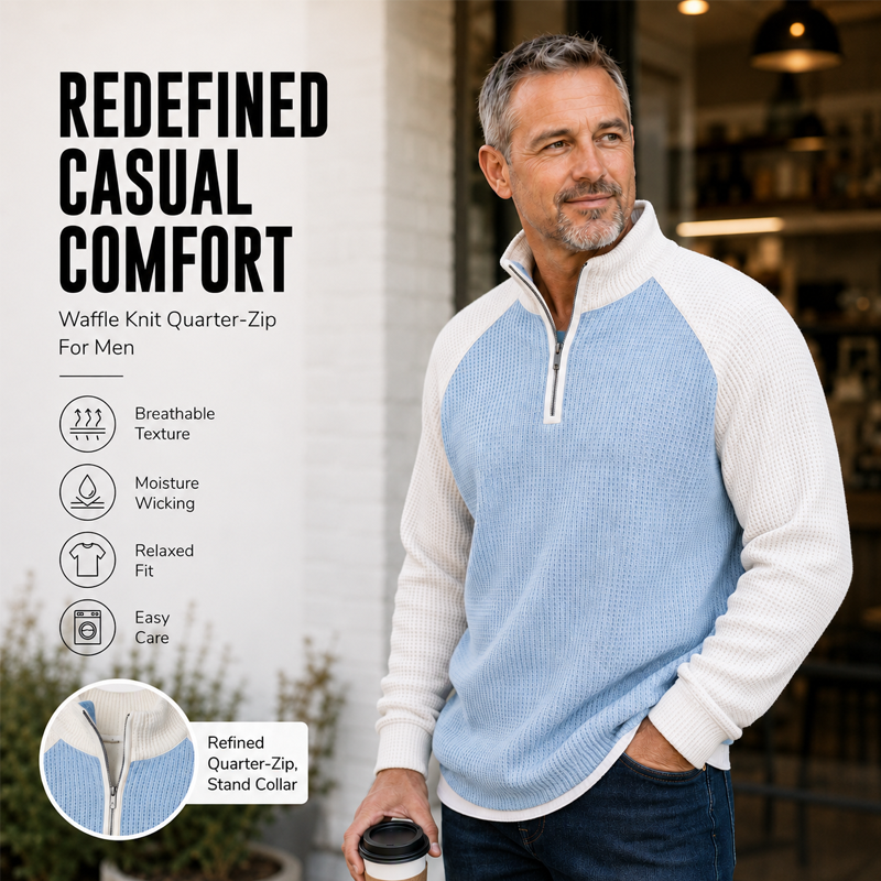 🔥Limited time offer✨Men's Waffle Knit Quarter Zip T-Shirt