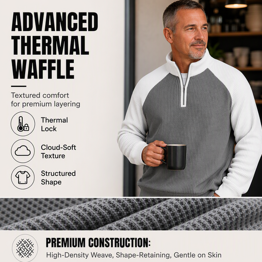🔥Limited time offer✨Men's Waffle Knit Quarter Zip T-Shirt