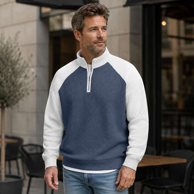 🔥Limited time offer✨Men's Waffle Knit Quarter Zip T-Shirt
