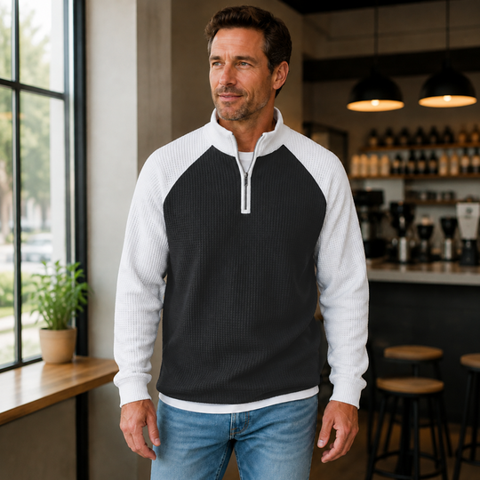 🔥Limited time offer✨Men's Waffle Knit Quarter Zip T-Shirt