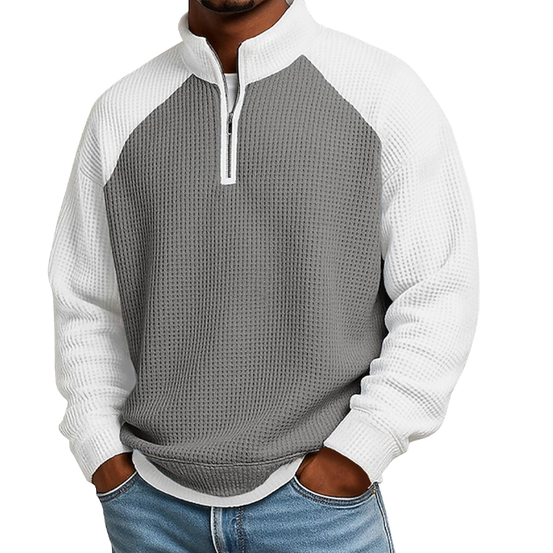 🔥Limited time offer✨Men's Waffle Knit Quarter Zip T-Shirt