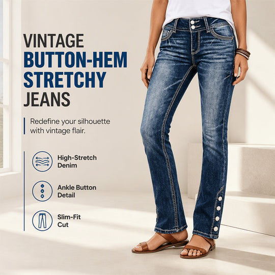 💖 Latest Design Free Shipping | Women's Stretch Slim-Fit Jeans with Button-Hem Detail