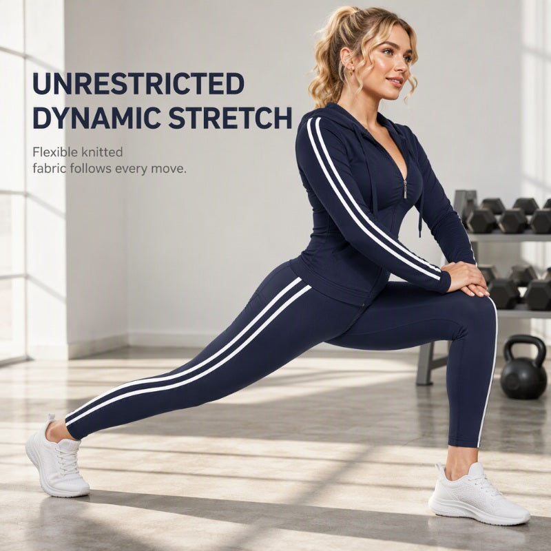 💕 Sporty Everyday Comfort | Women's Striped Zip-Up Hoodie & Pants 2-Piece Set