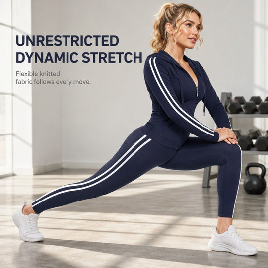 💕 Sporty Everyday Comfort | Women's Striped Zip-Up Hoodie & Pants 2-Piece Set