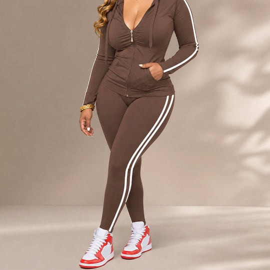 💕 Sporty Everyday Comfort | Women's Striped Zip-Up Hoodie & Pants 2-Piece Set