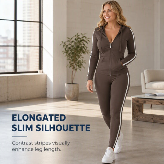 💕 Sporty Everyday Comfort | Women's Striped Zip-Up Hoodie & Pants 2-Piece Set