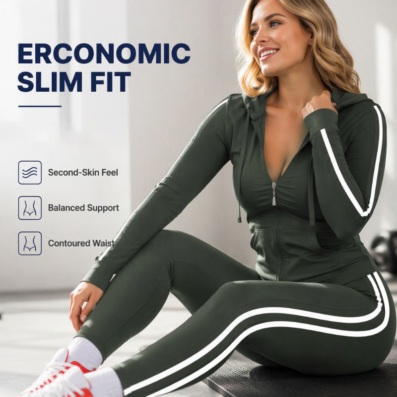 💕 Sporty Everyday Comfort | Women's Striped Zip-Up Hoodie & Pants 2-Piece Set