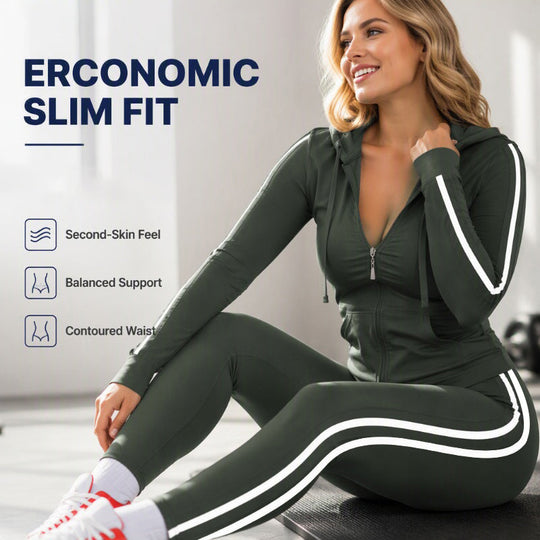 💕 Sporty Everyday Comfort | Women's Striped Zip-Up Hoodie & Pants 2-Piece Set