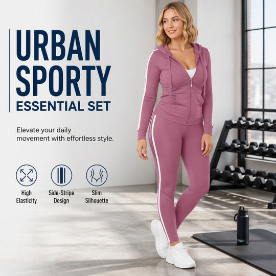 💕 Sporty Everyday Comfort | Women's Striped Zip-Up Hoodie & Pants 2-Piece Set