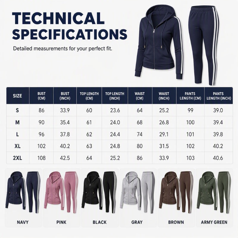 💕 Sporty Everyday Comfort | Women's Striped Zip-Up Hoodie & Pants 2-Piece Set