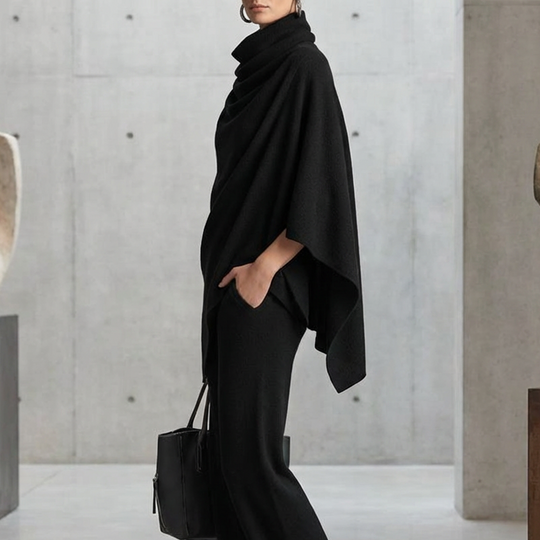 🌸 New Arrival | Women's Cowl-Neck Cape & Wide-Leg Pants 2-Piece Set