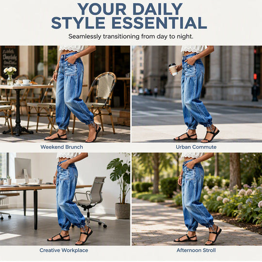 ✨ Flattering Denim Style ☁️ Women's High-Waisted Adjustable-Hem Barrel Jeans