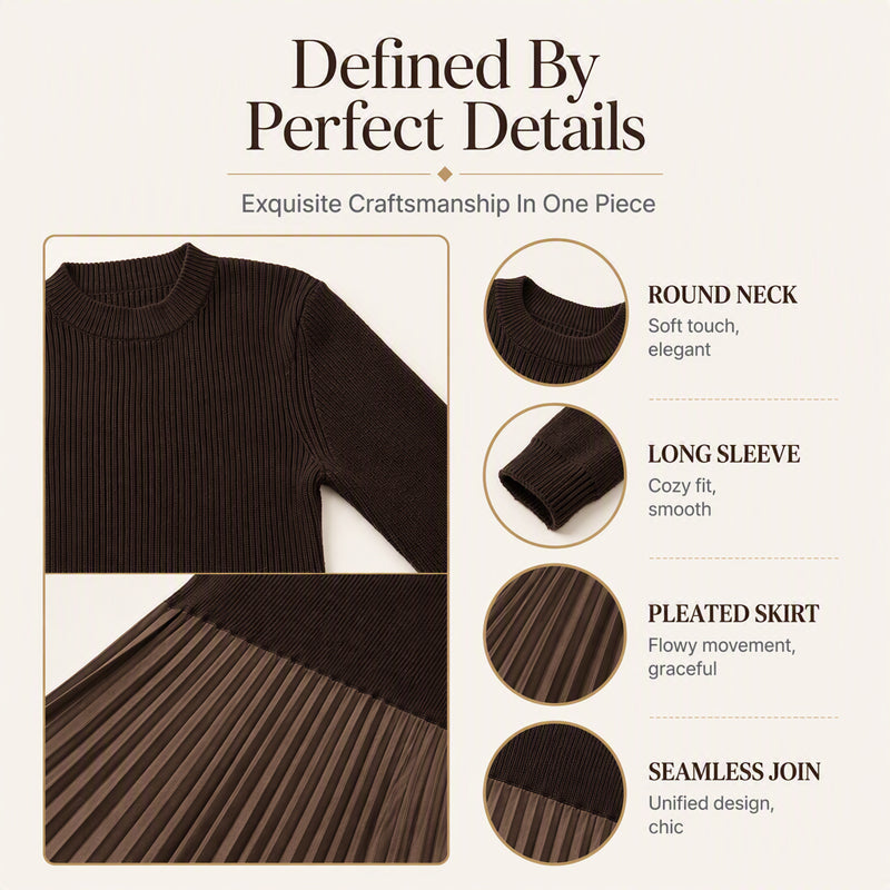 🍂Women's Solid Color Long Sleeve Jumper & Pleated Bottom Dress