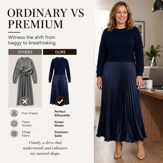 🍂Women's Solid Color Long Sleeve Jumper & Pleated Bottom Dress
