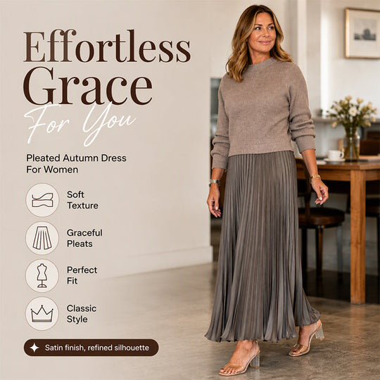 🍂Women's Solid Color Long Sleeve Jumper & Pleated Bottom Dress