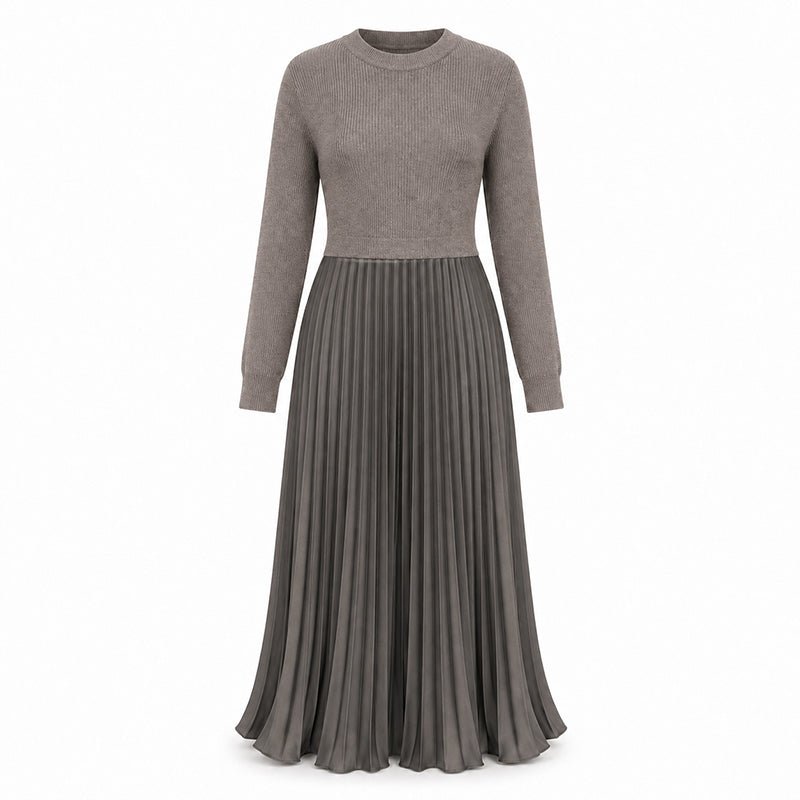 🍂Women's Solid Color Long Sleeve Jumper & Pleated Bottom Dress