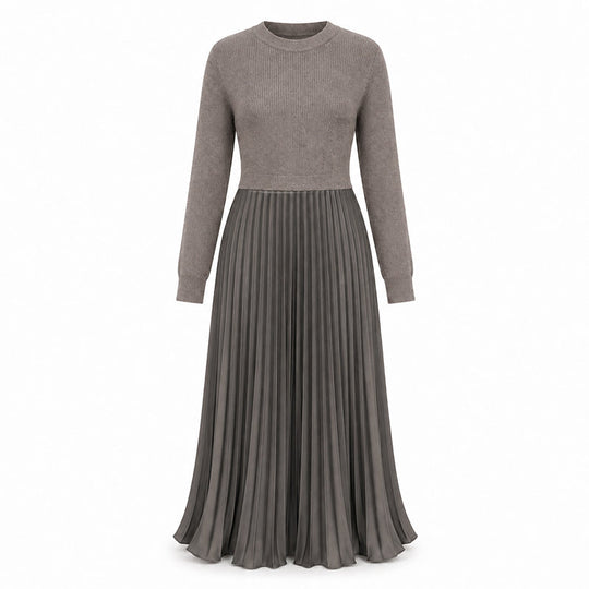 🍂Women's Solid Color Long Sleeve Jumper & Pleated Bottom Dress