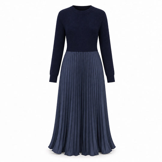 🍂Women's Solid Color Long Sleeve Jumper & Pleated Bottom Dress