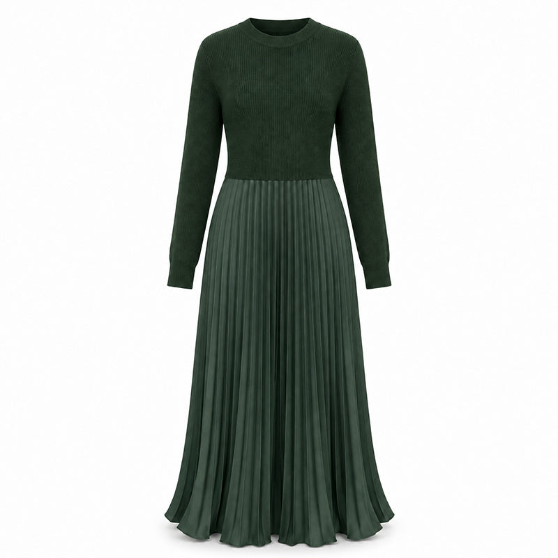 🍂Women's Solid Color Long Sleeve Jumper & Pleated Bottom Dress