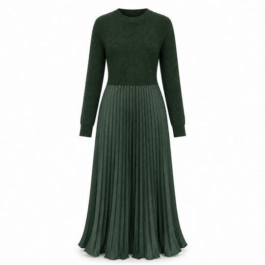 🍂Women's Solid Color Long Sleeve Jumper & Pleated Bottom Dress