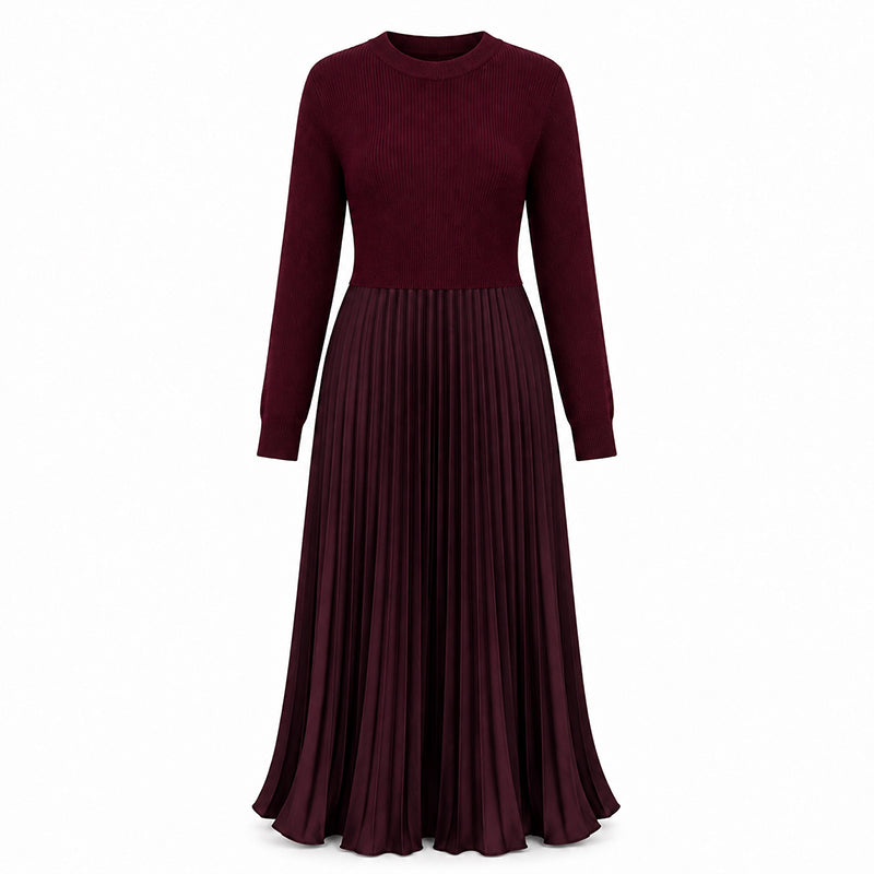 🍂Women's Solid Color Long Sleeve Jumper & Pleated Bottom Dress