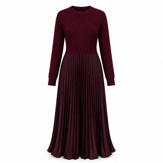 🍂Women's Solid Color Long Sleeve Jumper & Pleated Bottom Dress