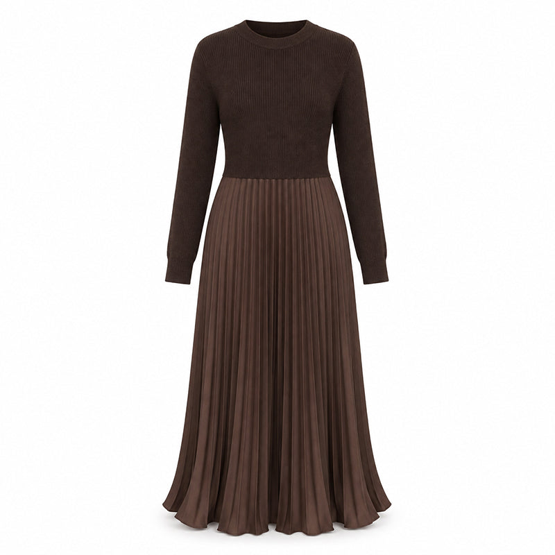 🍂Women's Solid Color Long Sleeve Jumper & Pleated Bottom Dress