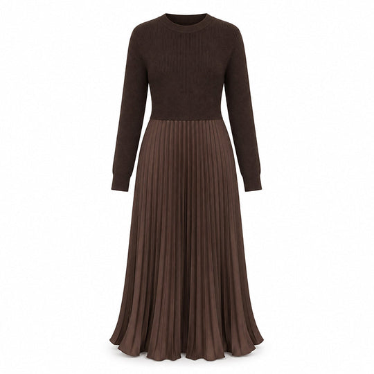 🍂Women's Solid Color Long Sleeve Jumper & Pleated Bottom Dress