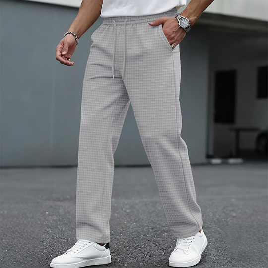 👖 Pull On & Go | Men's Waffle-Knit Drawstring Straight-Leg Pants