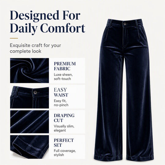 💎 Elevated Texture | Women's Velvet High-Waist Wide-Leg Trousers