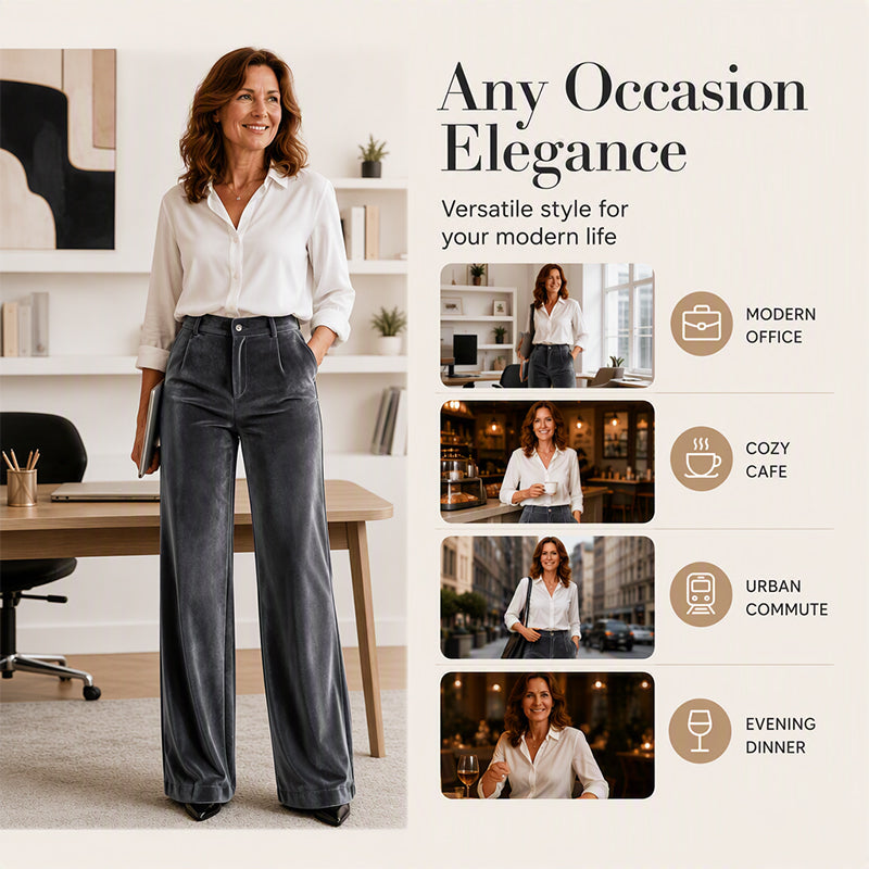 💎 Elevated Texture | Women's Velvet High-Waist Wide-Leg Trousers
