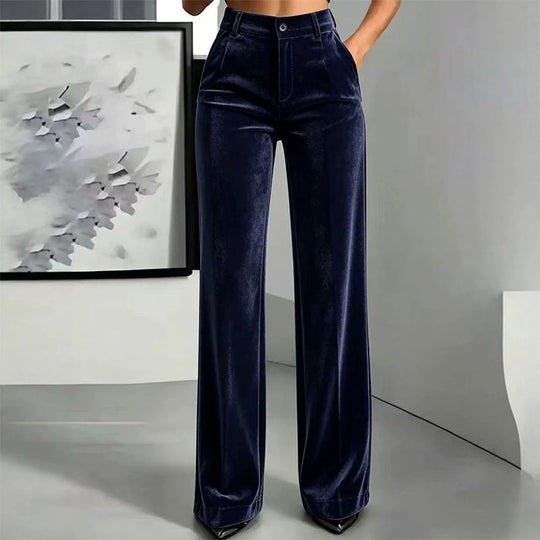 💎 Elevated Texture | Women's Velvet High-Waist Wide-Leg Trousers