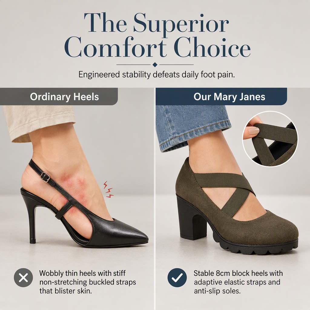 📢📢69% Off!!!🎉✨Women's Mary Jane shoes with a round toe, crisscross straps, block heel, platform, and cutouts, high heels
