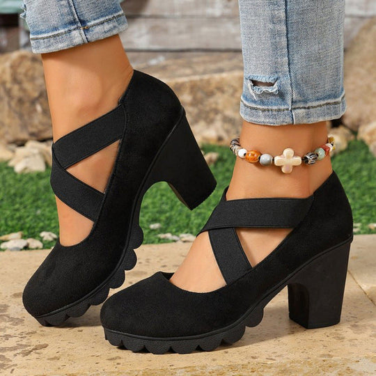 📢📢69% Off!!!🎉✨Women's Mary Jane shoes with a round toe, crisscross straps, block heel, platform, and cutouts, high heels