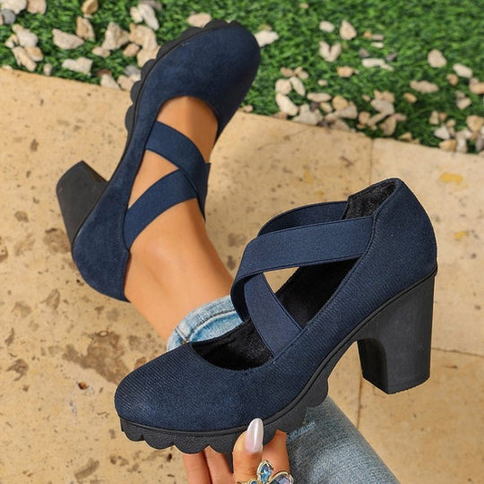 📢📢69% Off!!!🎉✨Women's Mary Jane shoes with a round toe, crisscross straps, block heel, platform, and cutouts, high heels