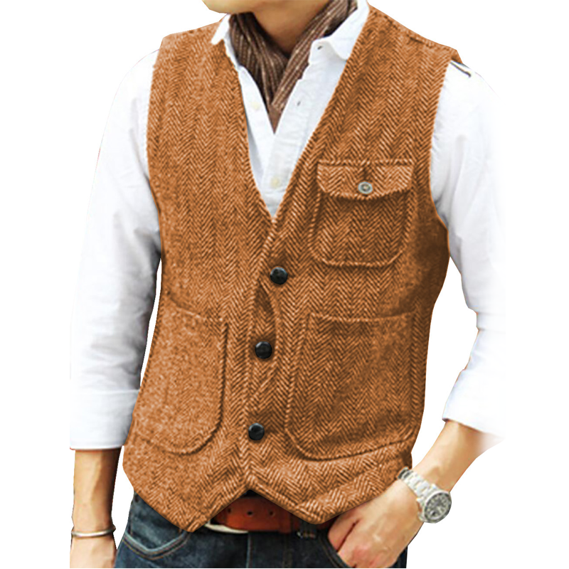 ✨ Vintage Smart Style | Men's Textured V-Neck Casual Waistcoat