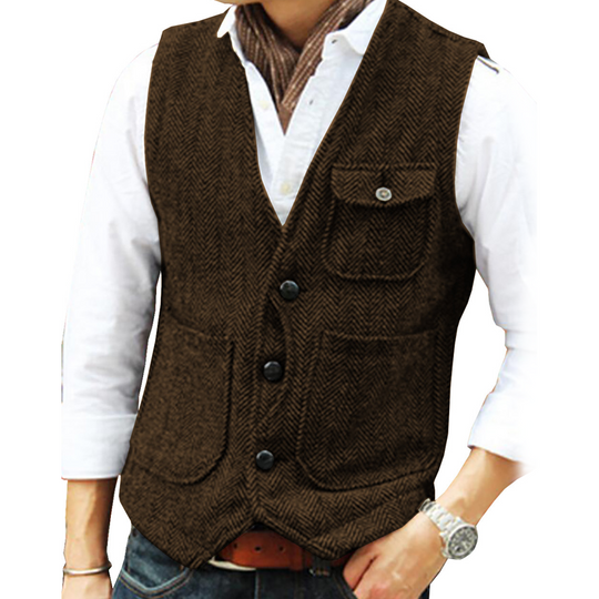 ✨ Vintage Smart Style | Men's Textured V-Neck Casual Waistcoat
