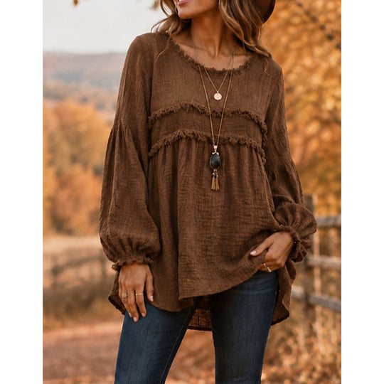 🛍️👚New Arrivals -Women's Loose Fit Fringe Trim Top