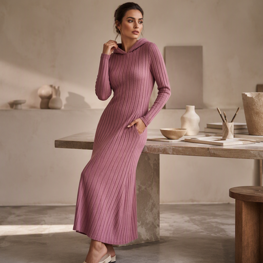 👗✨Women's Casual Ribbed Knit Hooded Dress