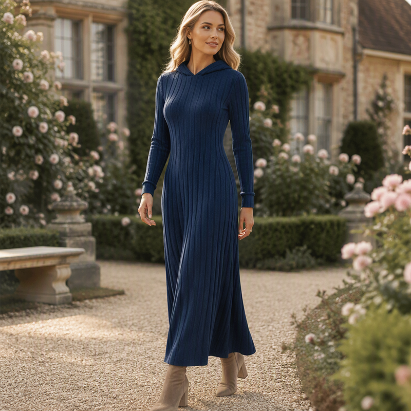 👗✨Women's Casual Ribbed Knit Hooded Dress