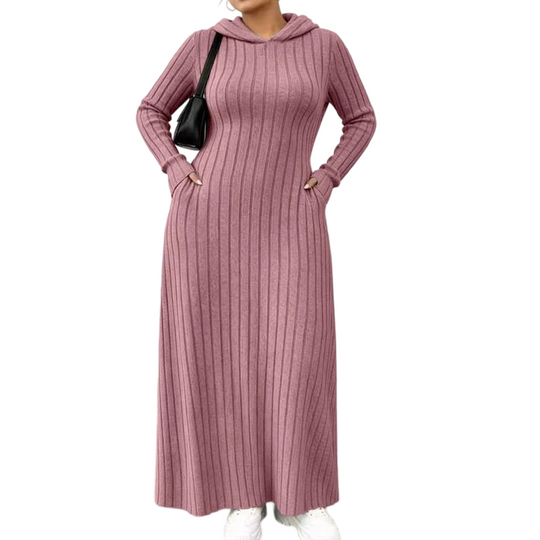 👗✨Women's Casual Ribbed Knit Hooded Dress