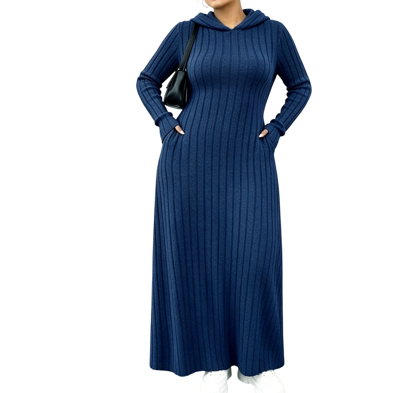 👗✨Women's Casual Ribbed Knit Hooded Dress
