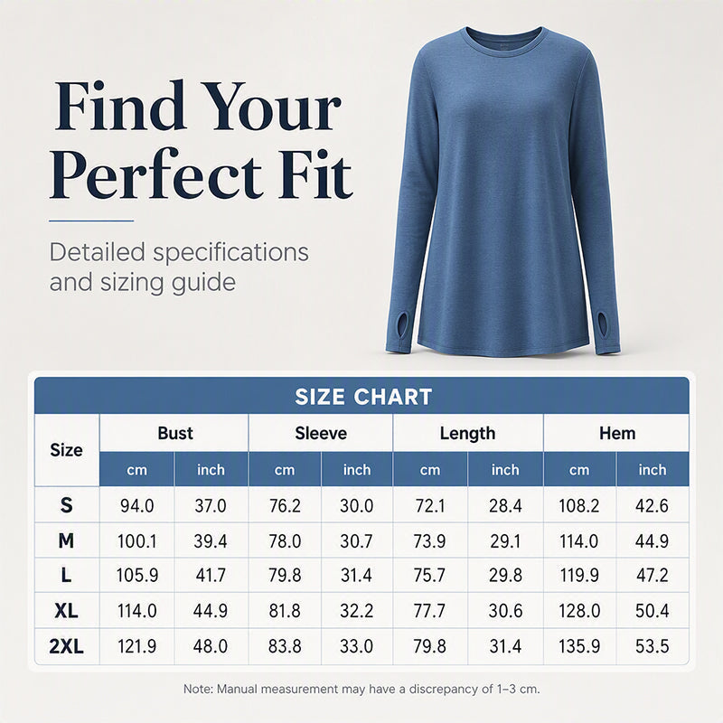 ✨ Easy Everyday Style 💖Women's Casual Crewneck Long Sleeve Top With Thumb Holes and Curved Hem