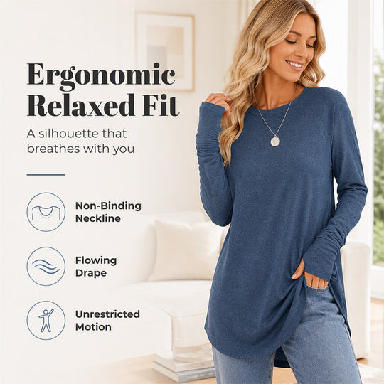 ✨ Easy Everyday Style 💖Women's Casual Crewneck Long Sleeve Top With Thumb Holes and Curved Hem