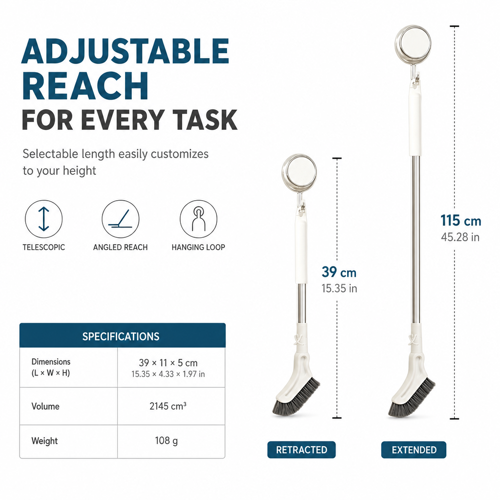 🧹✨ Extendable Floor Scrub Brush – Long Handle & 2cm Slim Head for Tight Corners