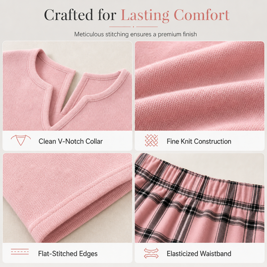 🎀 2 Pieces, Zero Matching Stress | Women's Knit Top & Plaid Leggings Set