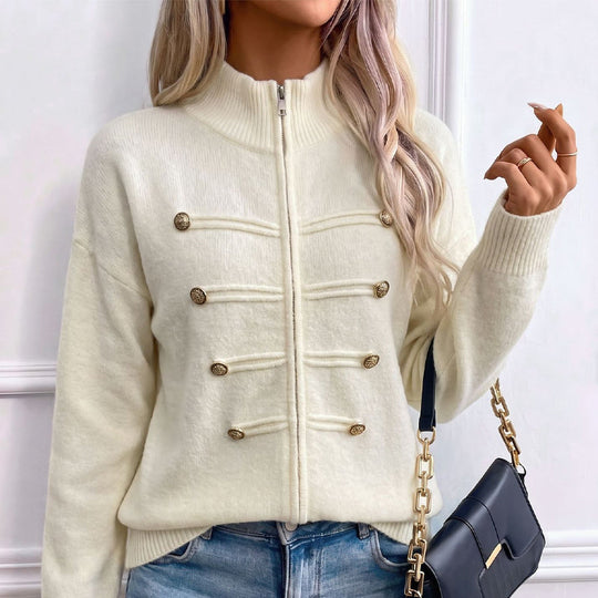 🔥 50% OFF ✨ Women’s Zip-Up Knit Cardigan – Stand Collar & Relaxed Fit