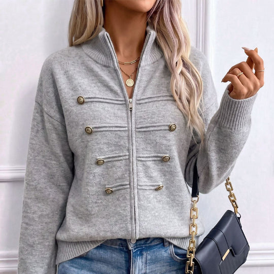 🔥 50% OFF ✨ Women’s Zip-Up Knit Cardigan – Stand Collar & Relaxed Fit