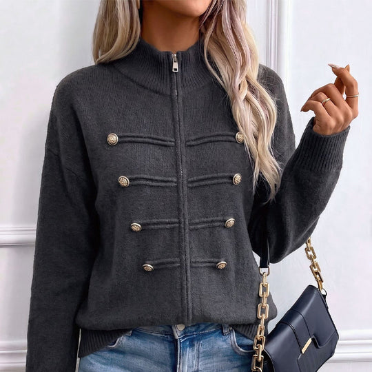 🔥 50% OFF ✨ Women’s Zip-Up Knit Cardigan – Stand Collar & Relaxed Fit